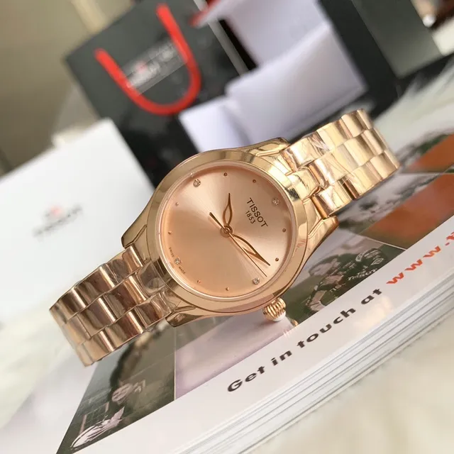 Tissot T-Lady Wave Series ساعة كوارتز بنكهة ذهبية وردية 4