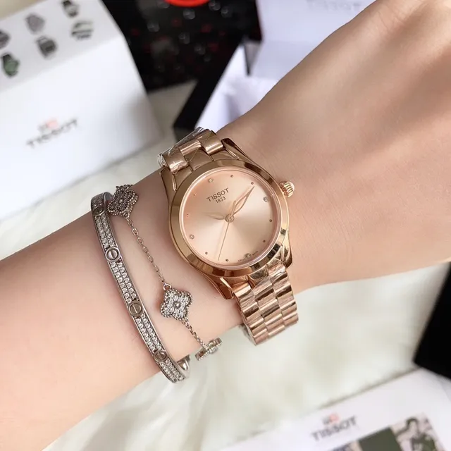 Tissot T-Lady Wave Series ساعة كوارتز بنكهة ذهبية وردية 5