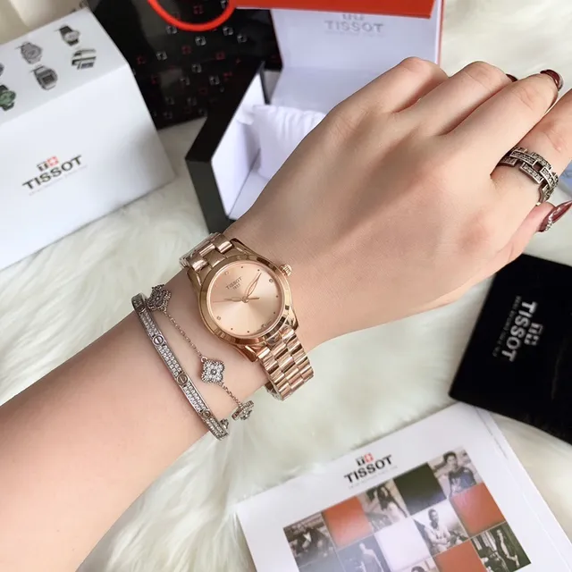 Tissot T-Lady Wave Series ساعة كوارتز بنكهة ذهبية وردية 6