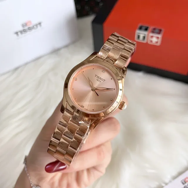 Tissot T-Lady Wave Series ساعة كوارتز بنكهة ذهبية وردية 8
