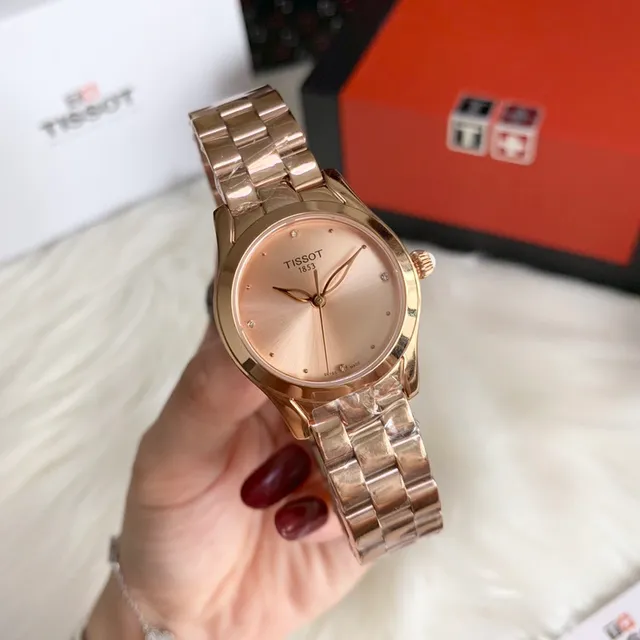 Tissot T-Lady Wave Series ساعة كوارتز بنكهة ذهبية وردية 9