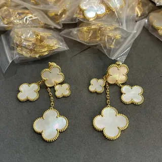 Triple Clover Mother-of-Pearl and Gold-Tone Dangle Earrings