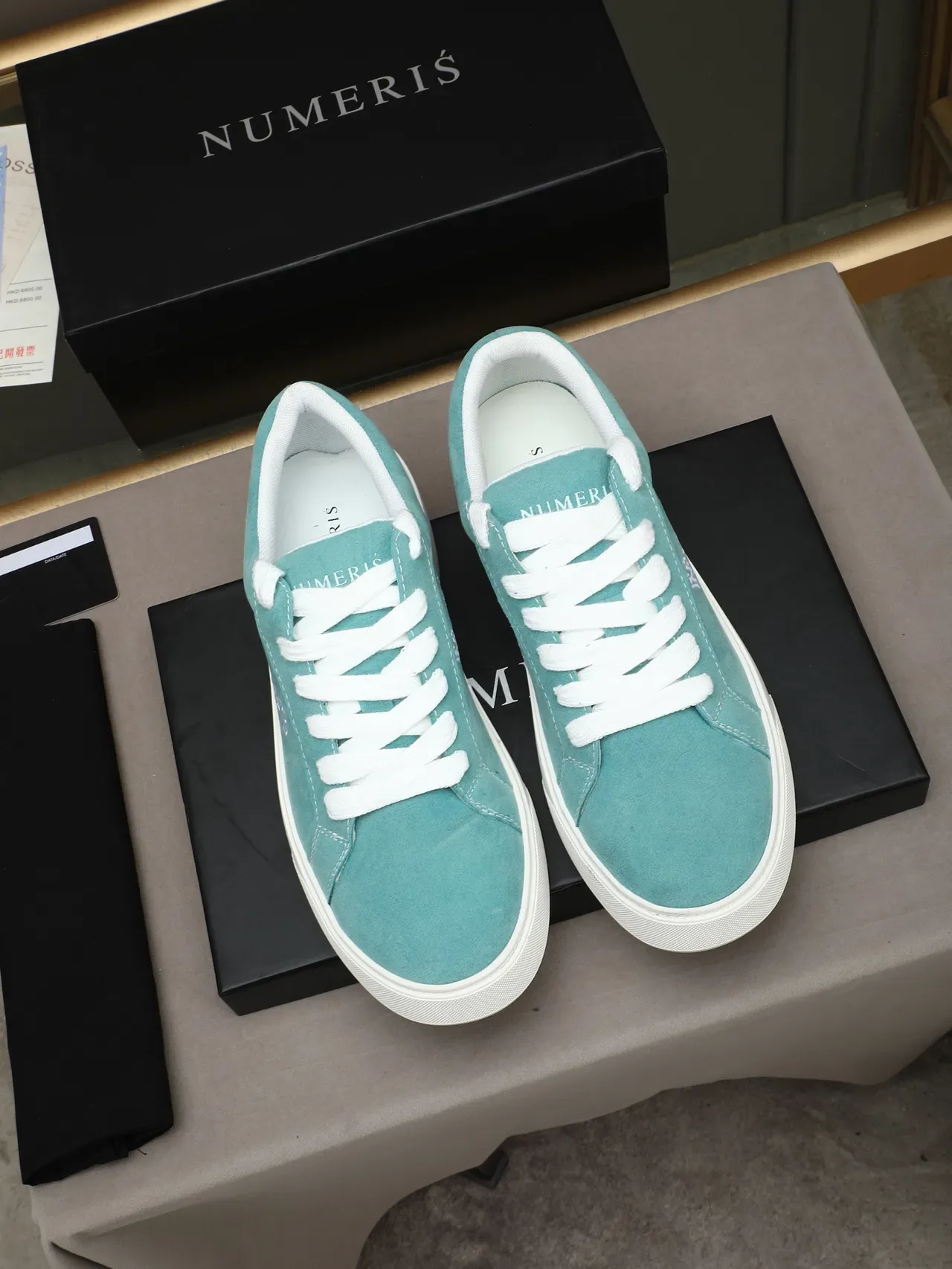 Turquoise Suede Embroidered Logo Platform Sneaker 2