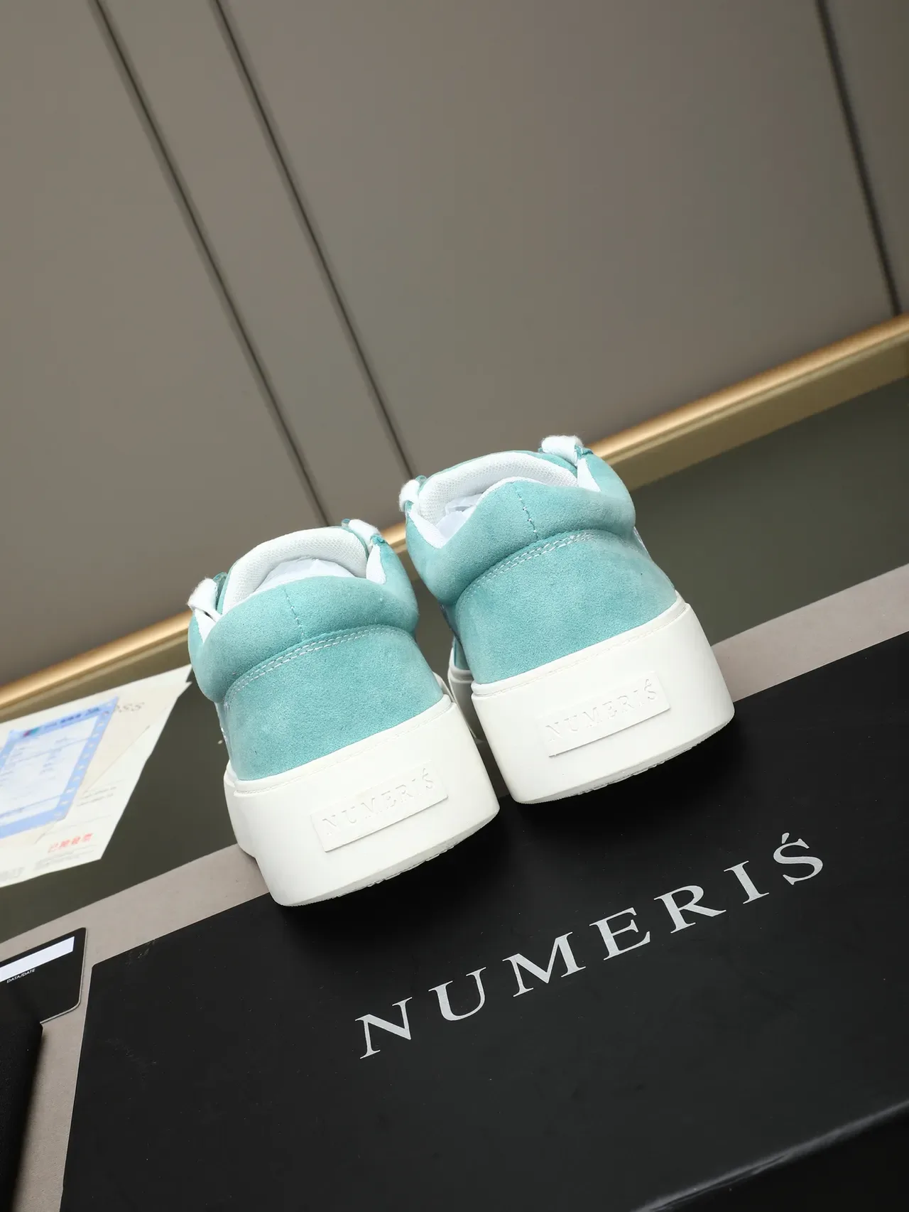 Turquoise Suede Embroidered Logo Platform Sneaker 3