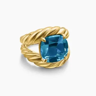 Twisted Rope Band Cushion-Cut Blue Gemstone Ring