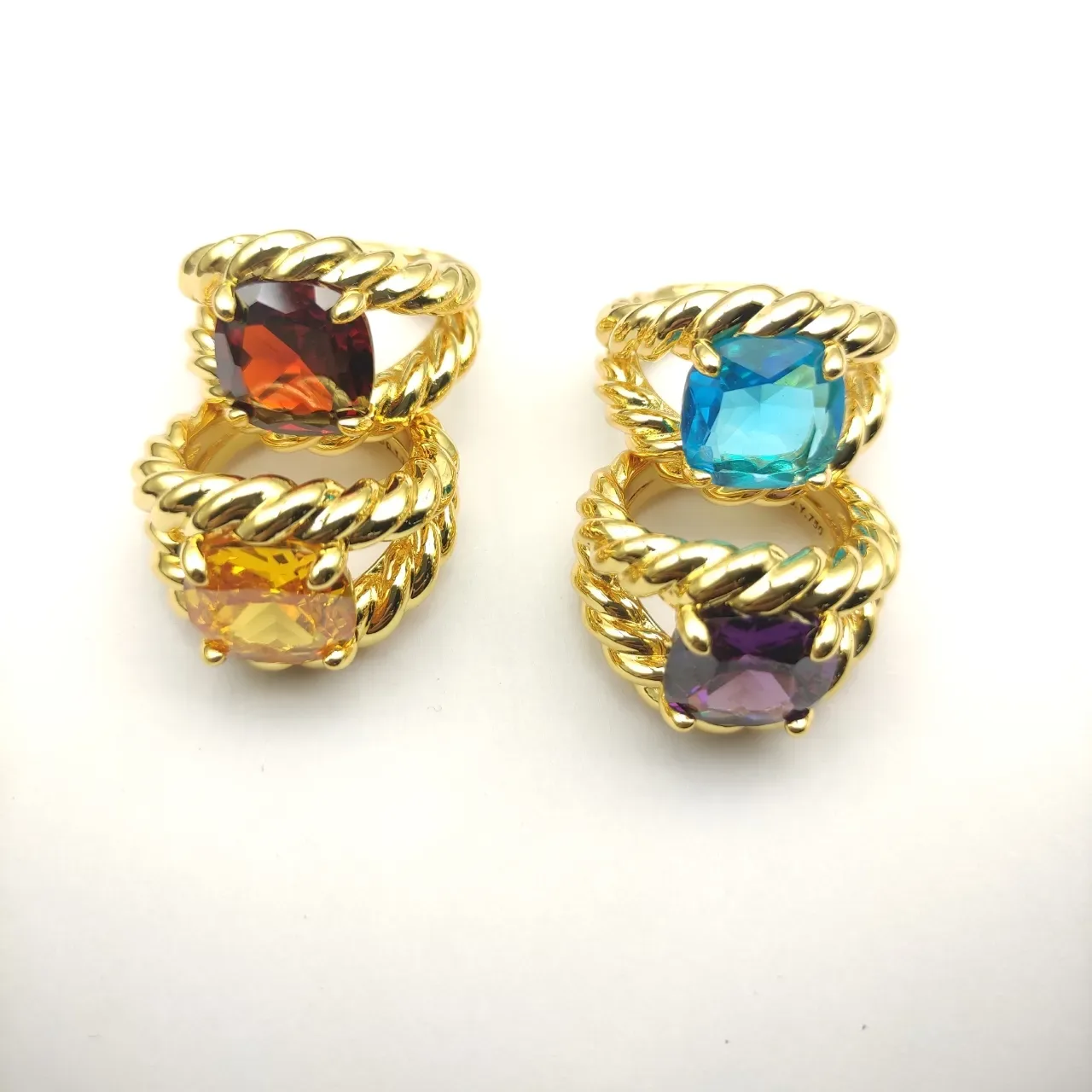 Twisted Rope Band Cushion-Cut Blue Gemstone Ring 5