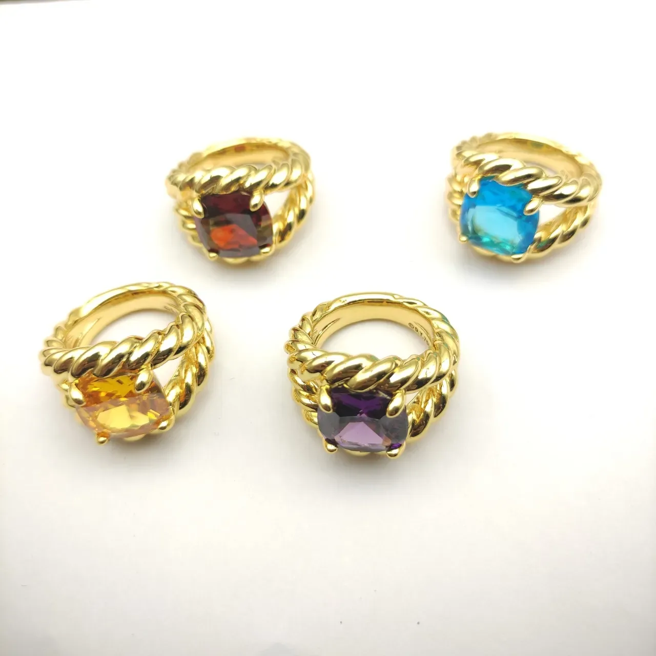 Twisted Rope Band Cushion-Cut Blue Gemstone Ring 6