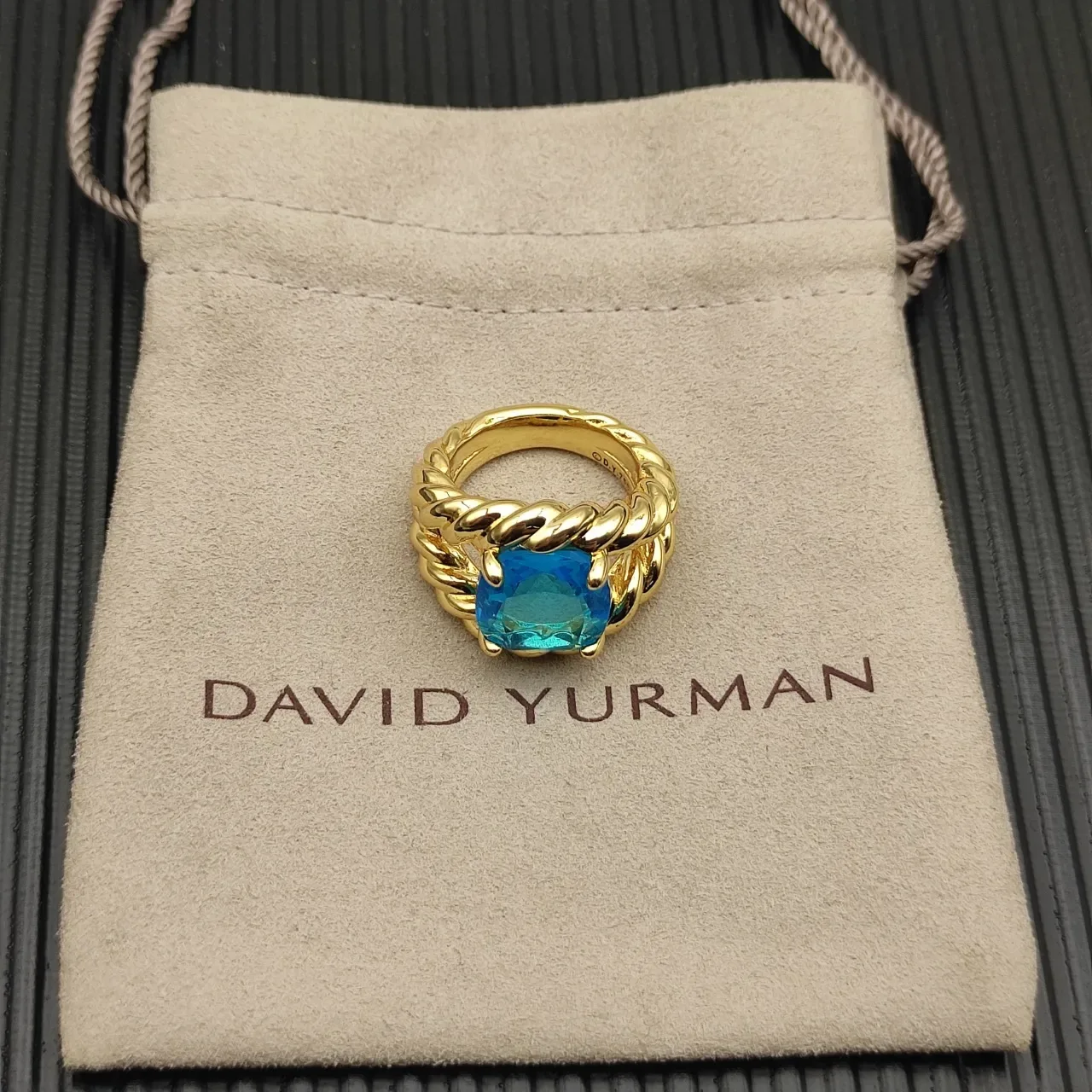 Twisted Rope Band Cushion-Cut Blue Gemstone Ring 12