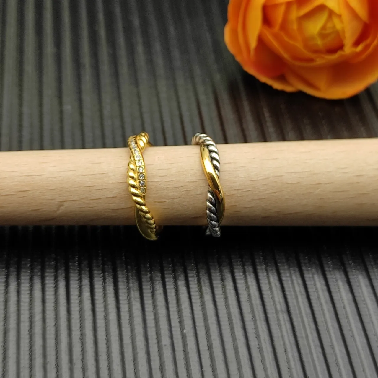 Twisted Rope Pavé Diamond Gold-Tone Ring 3