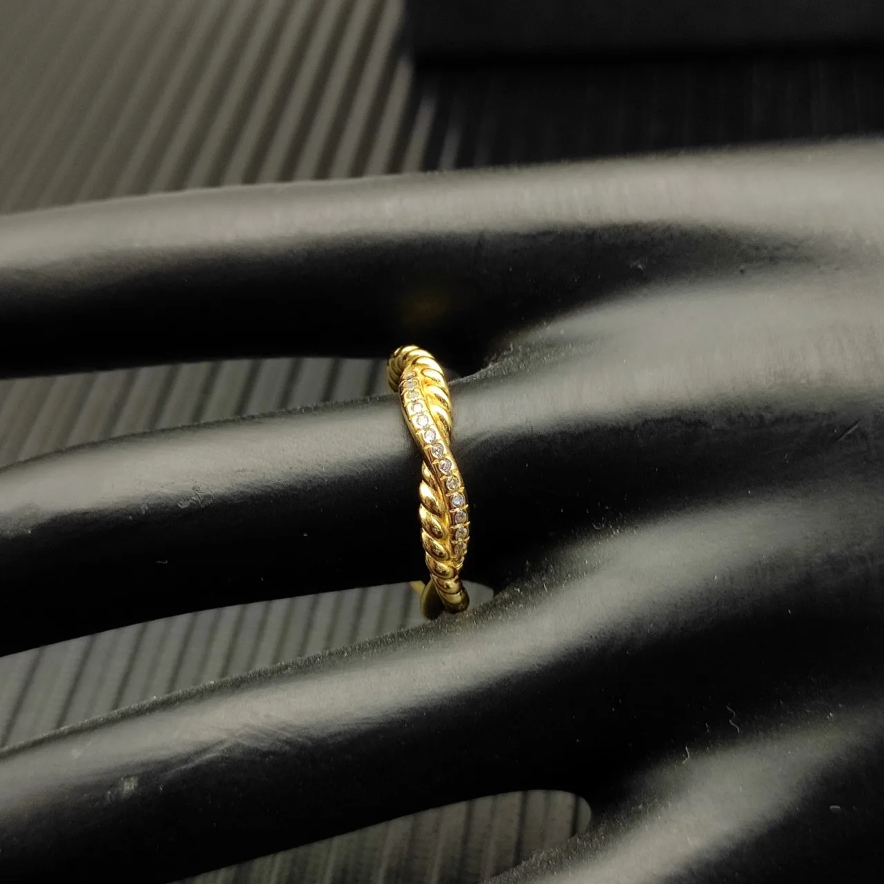 Twisted Rope Pavé Diamond Gold-Tone Ring 6