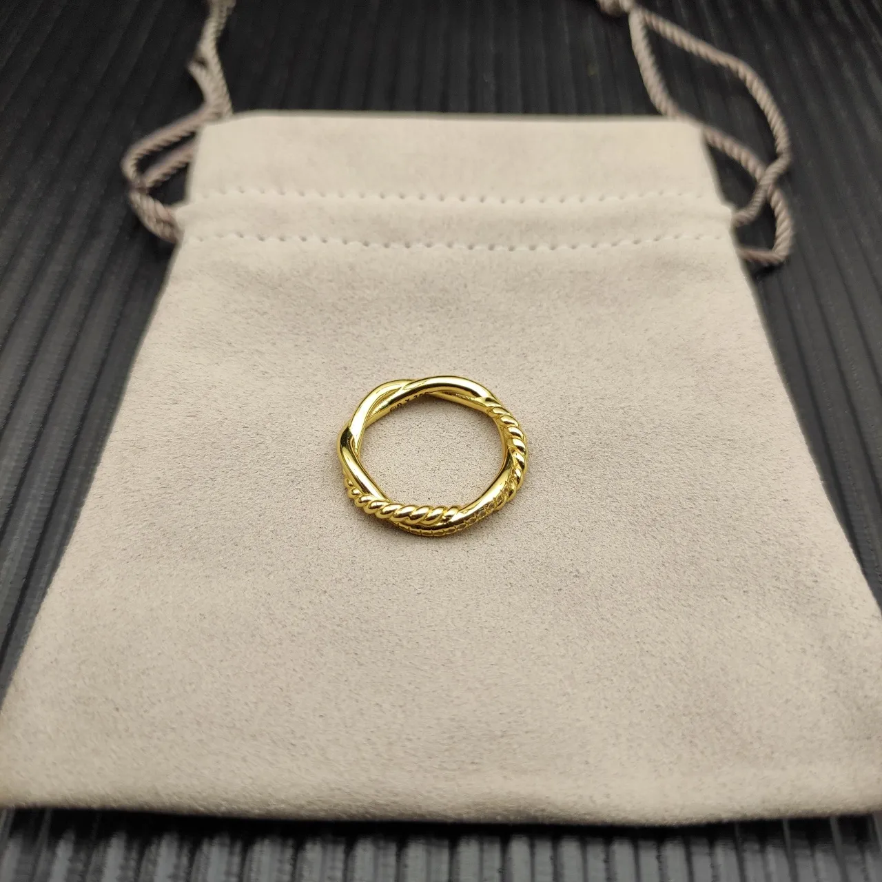 Twisted Rope Pavé Diamond Gold-Tone Ring 8