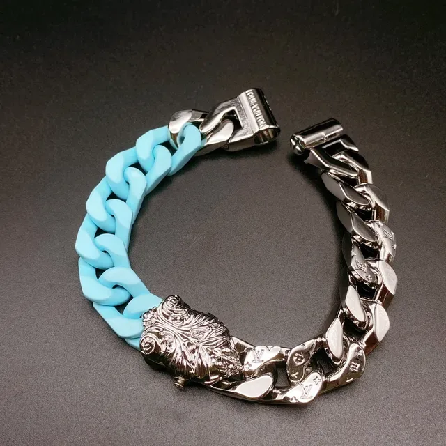 Two-Tone Metal and Resin Lion-Head Chain Link Bracelet 2