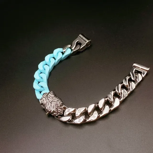 Two-Tone Metal and Resin Lion-Head Chain Link Bracelet 3