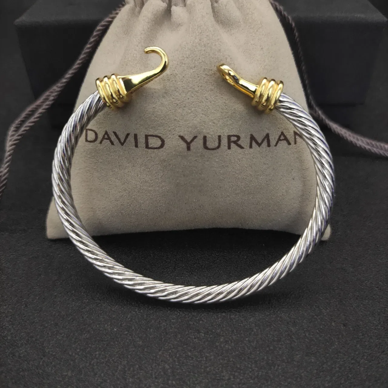 Two-Tone Twisted Cable Hook-and-Eye Bangle Bracelet 3
