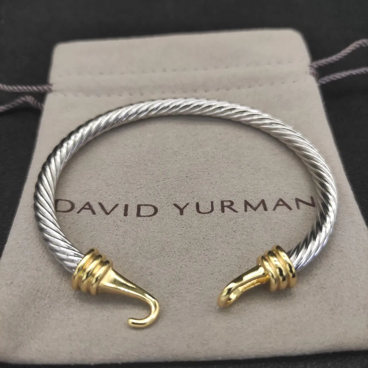 Two-Tone Twisted Cable Hook-and-Eye Bangle Bracelet 5