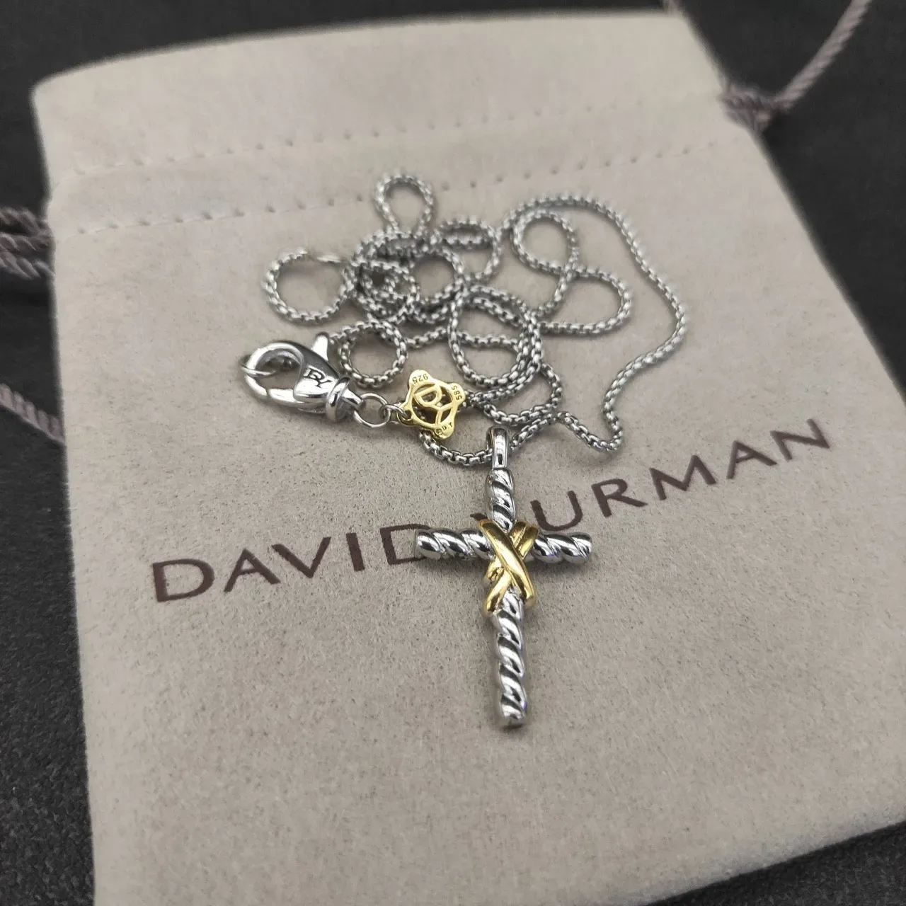 Two-Tone Twisted Rope Cross and Rose Charm Necklace 2