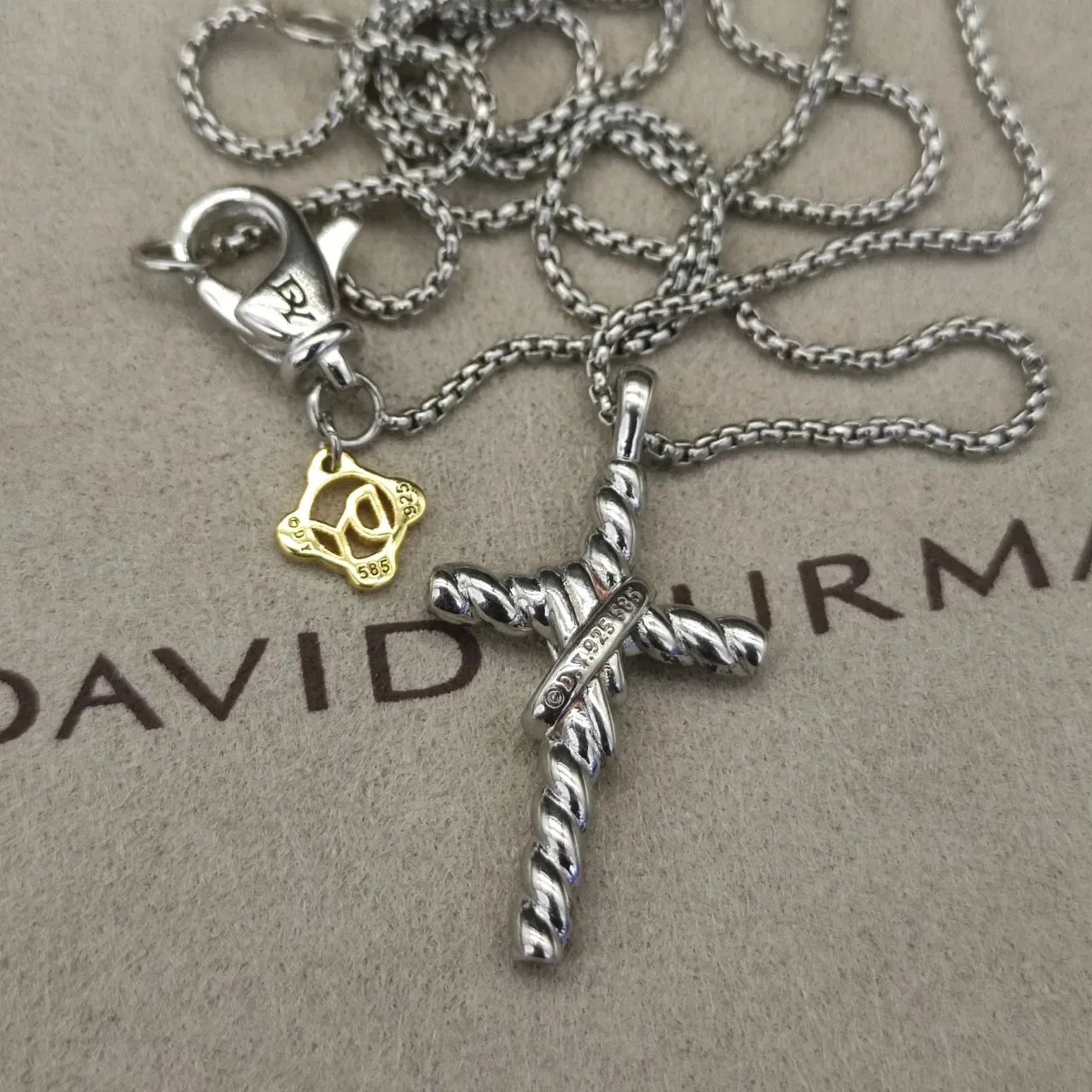 Two-Tone Twisted Rope Cross and Rose Charm Necklace 4