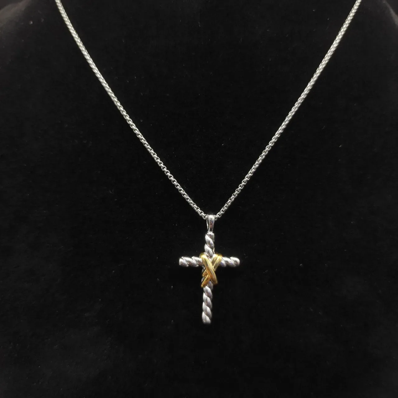 Two-Tone Twisted Rope Cross and Rose Charm Necklace 5