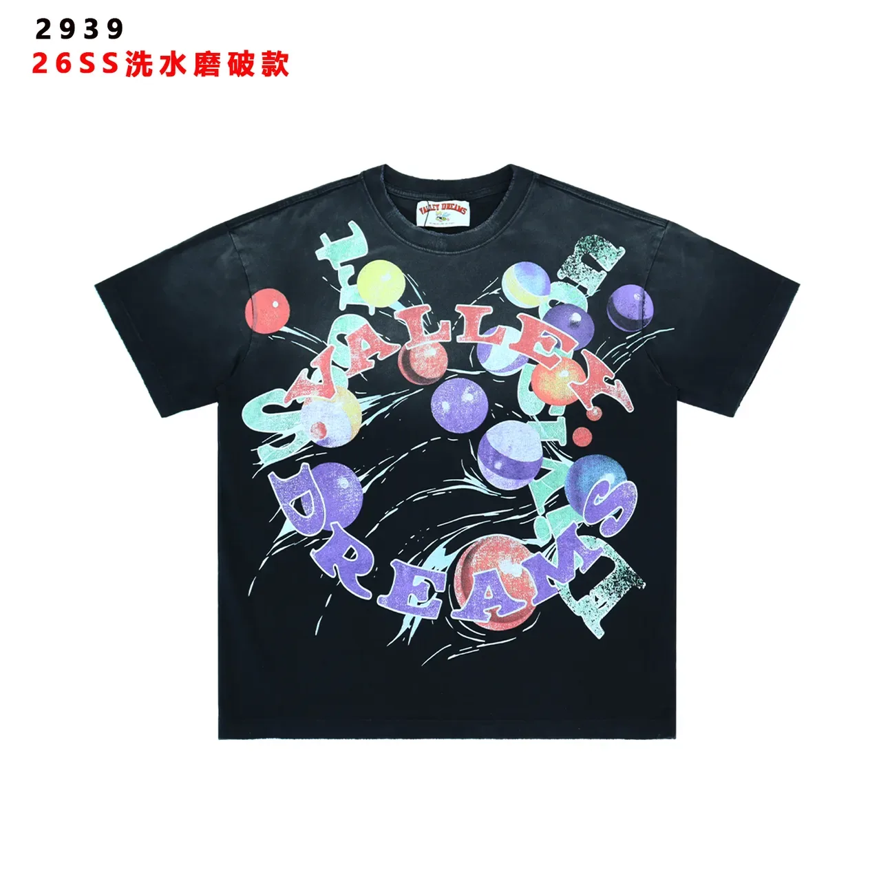 Washed Black Multicolor Graphic Print T-Shirt 3