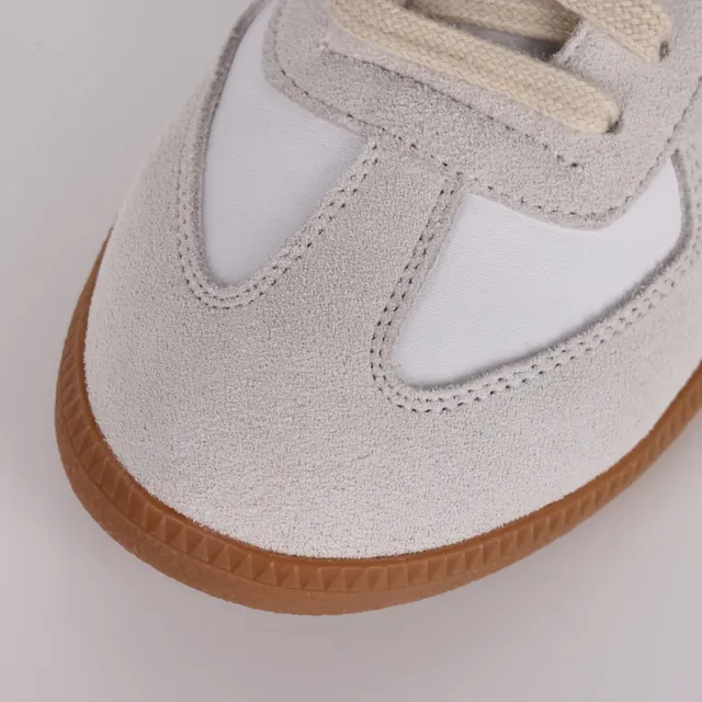 White and Beige Suede Leather Low-Top Trainer Sneakers 5