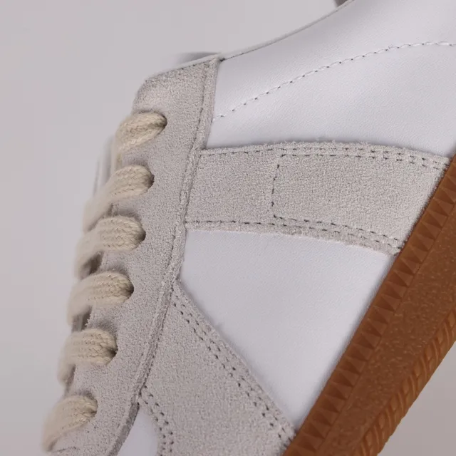 White and Beige Suede Leather Low-Top Trainer Sneakers 6