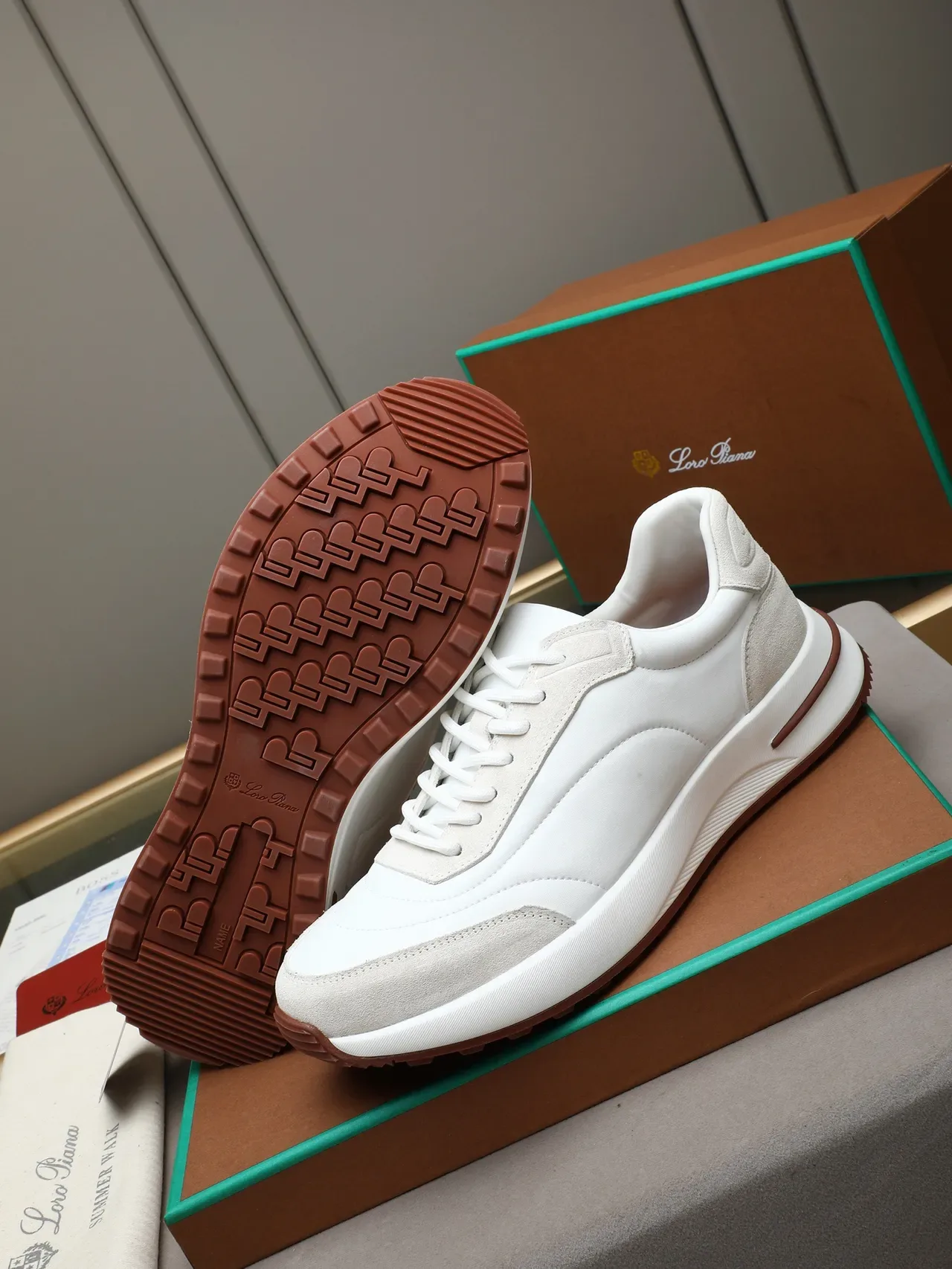 White and Beige Two-Tone Suede Leather Lifestyle Sneaker 4