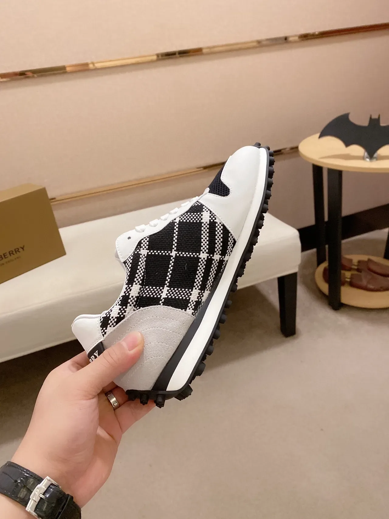 White and Black Checkered Panel Lifestyle Sneaker 6