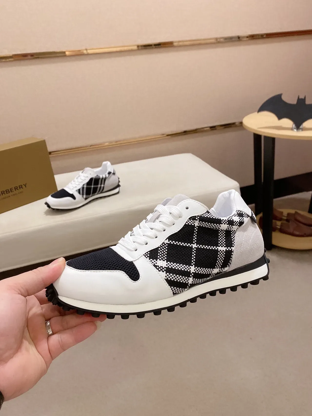 White and Black Checkered Panel Lifestyle Sneaker 8