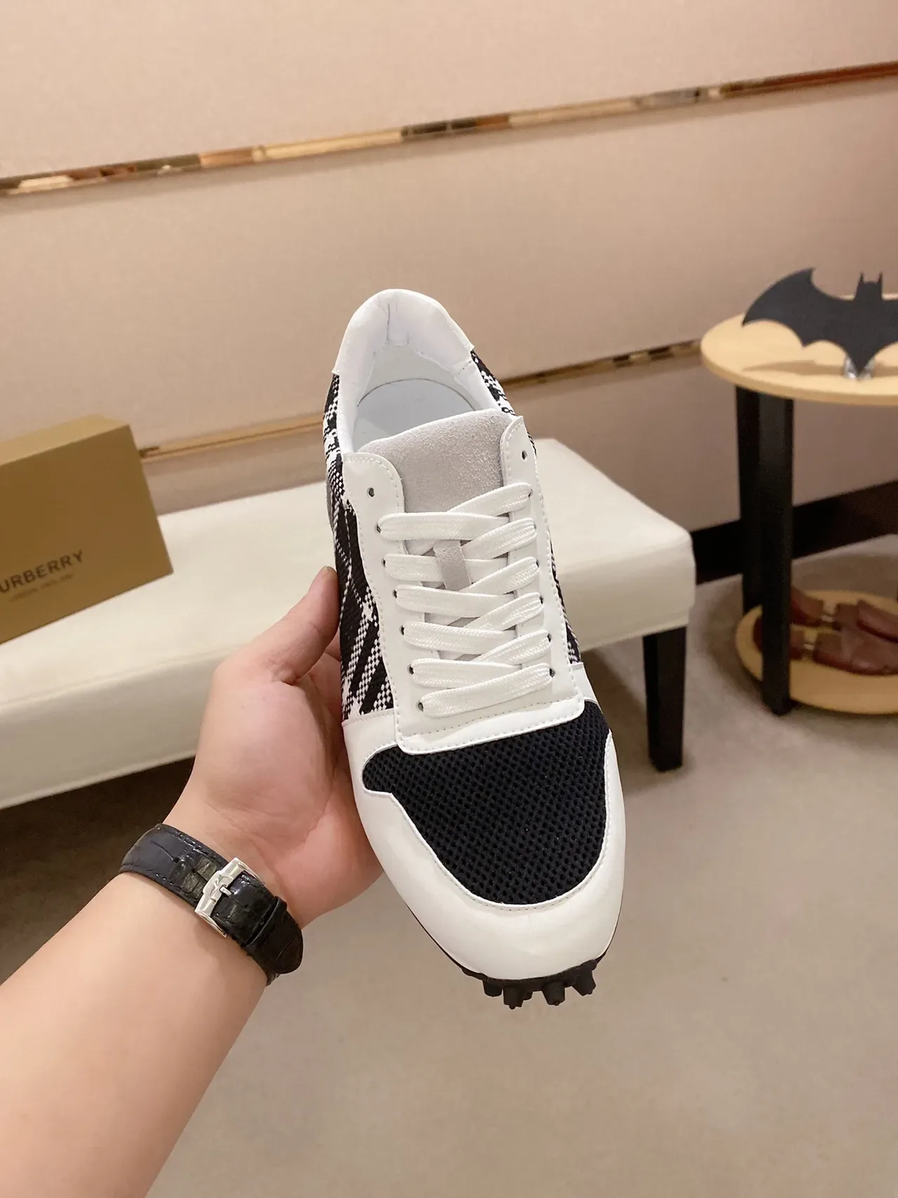 White and Black Checkered Panel Lifestyle Sneaker 9