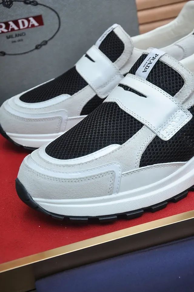 White and Black Laceless Mesh-Suede Chunky Sneaker 2