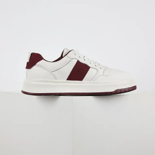 White and Burgundy Panelled Low-Top Lifestyle Sneakers 7