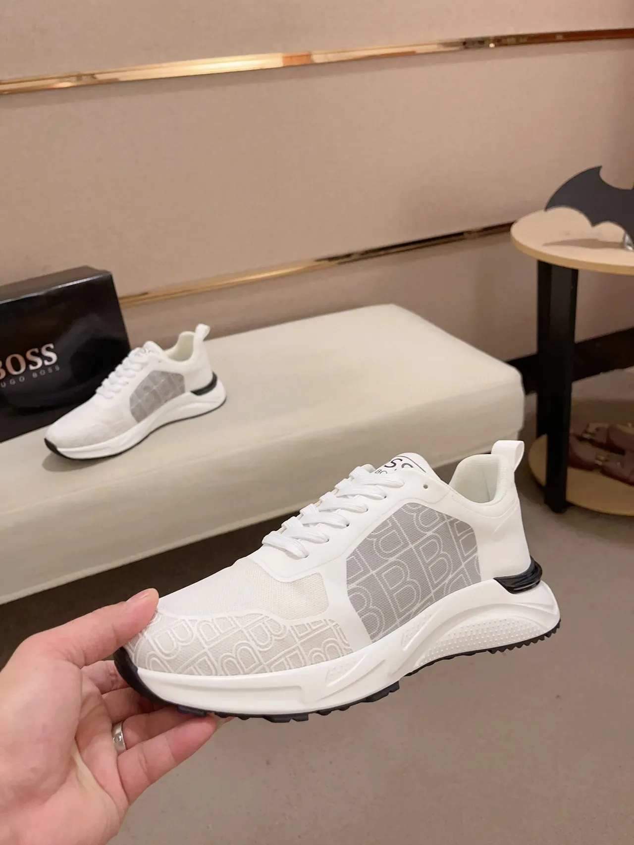 White and Gray Monogrammed Sculpted Midsole Lifestyle Sneaker 3