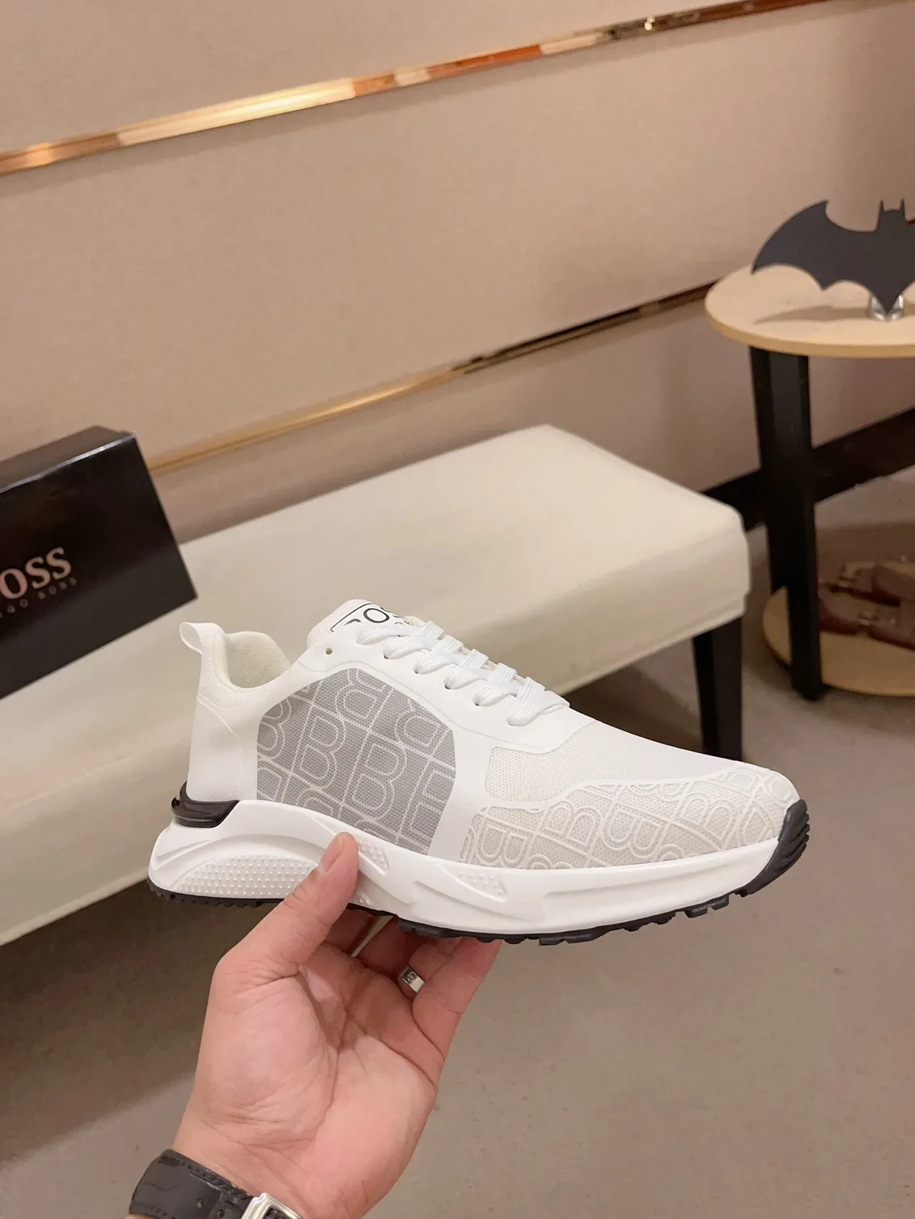 White and Gray Monogrammed Sculpted Midsole Lifestyle Sneaker 4
