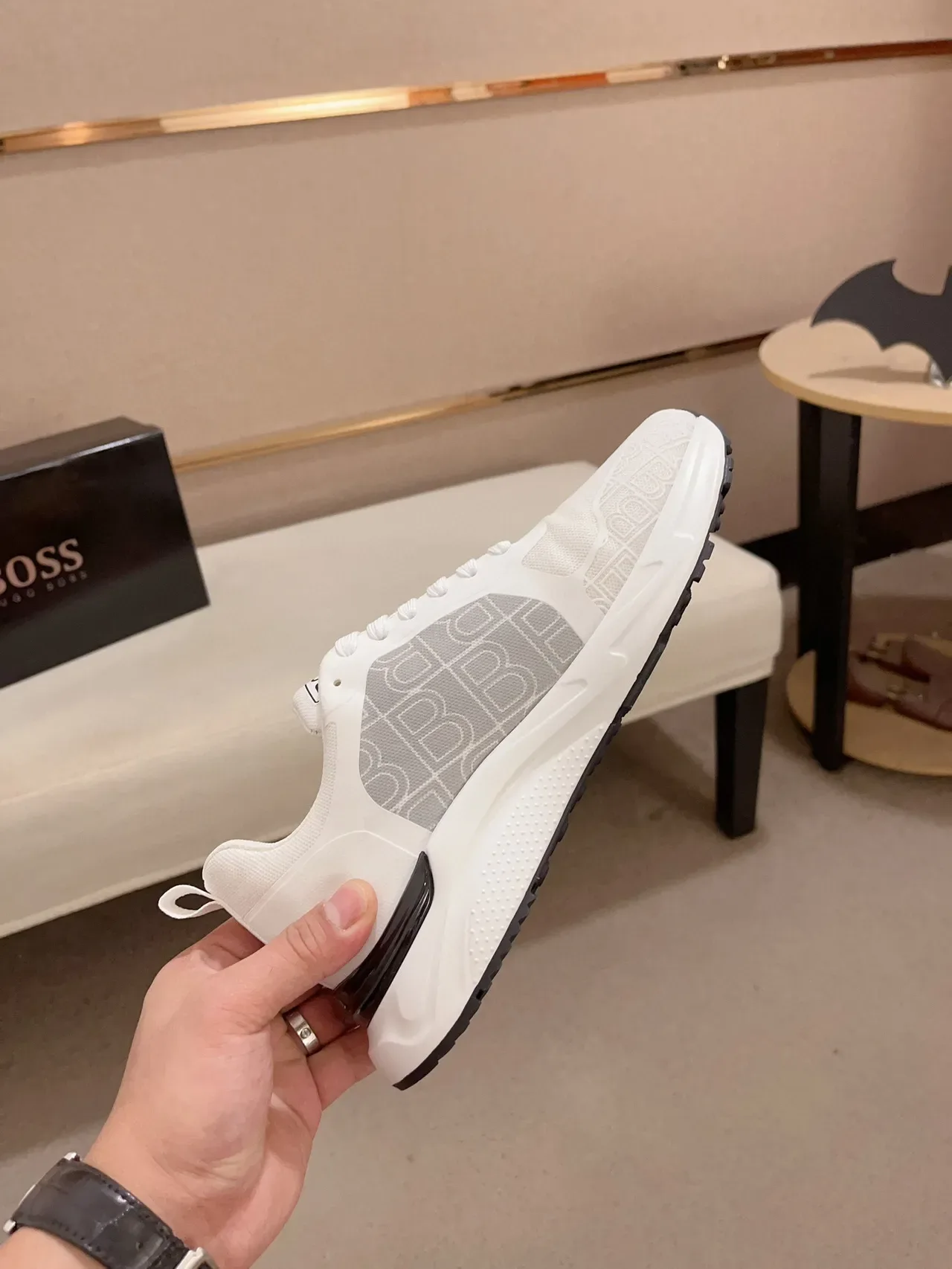 White and Gray Monogrammed Sculpted Midsole Lifestyle Sneaker 5