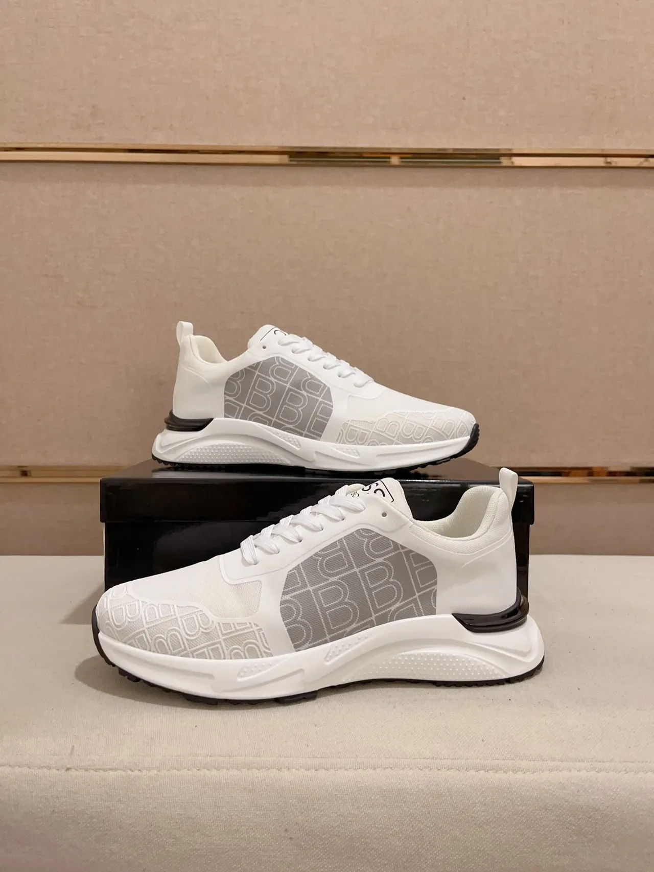 White and Gray Monogrammed Sculpted Midsole Lifestyle Sneaker 7