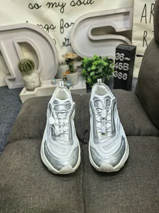 White and Silver Chunky Lifestyle Sneakers 10