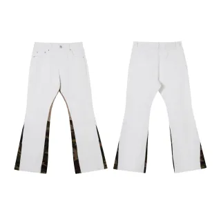 White Army Green Flared Leg Camouflage Side Panels Pants