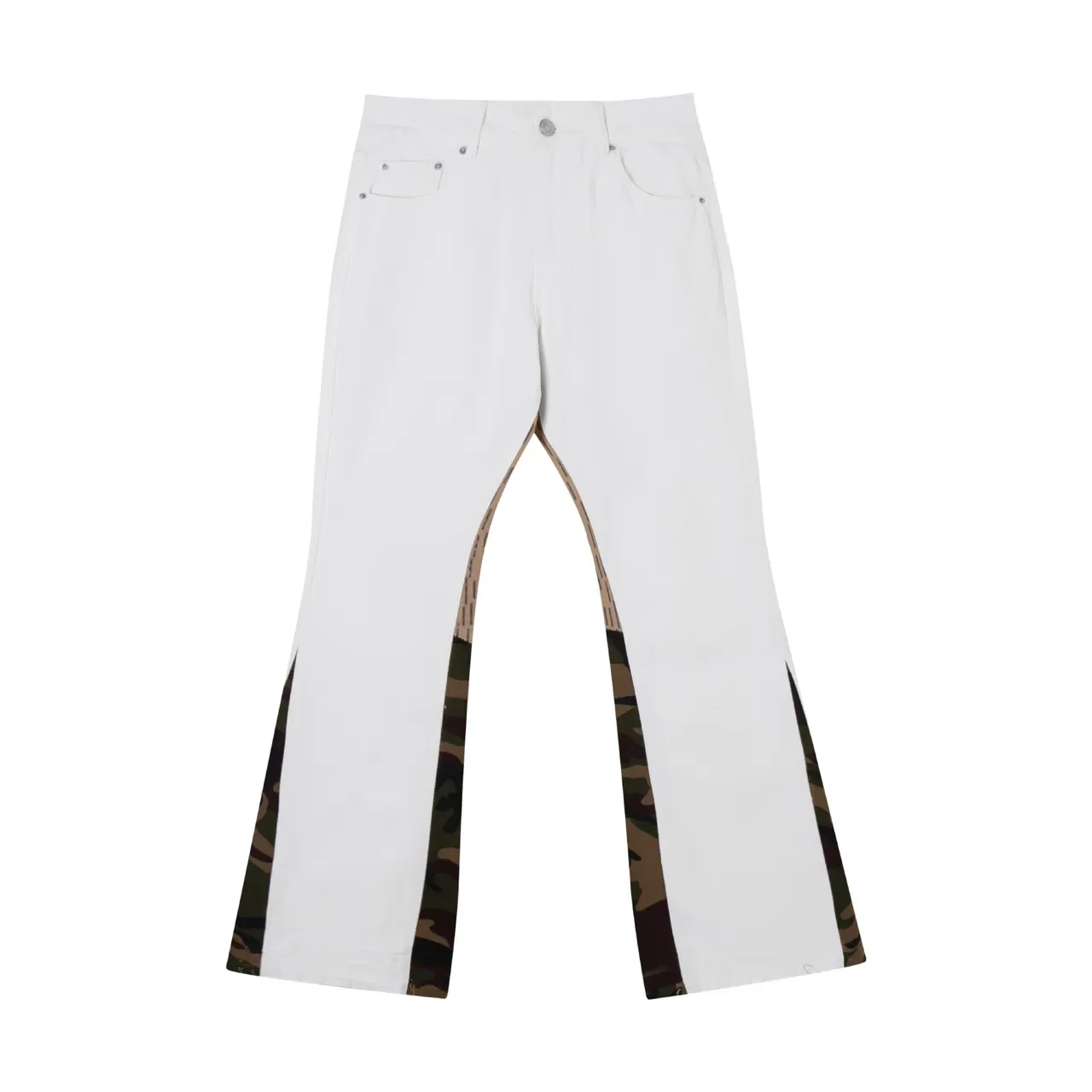 White Army Green Flared Leg Camouflage Side Panels Pants 2