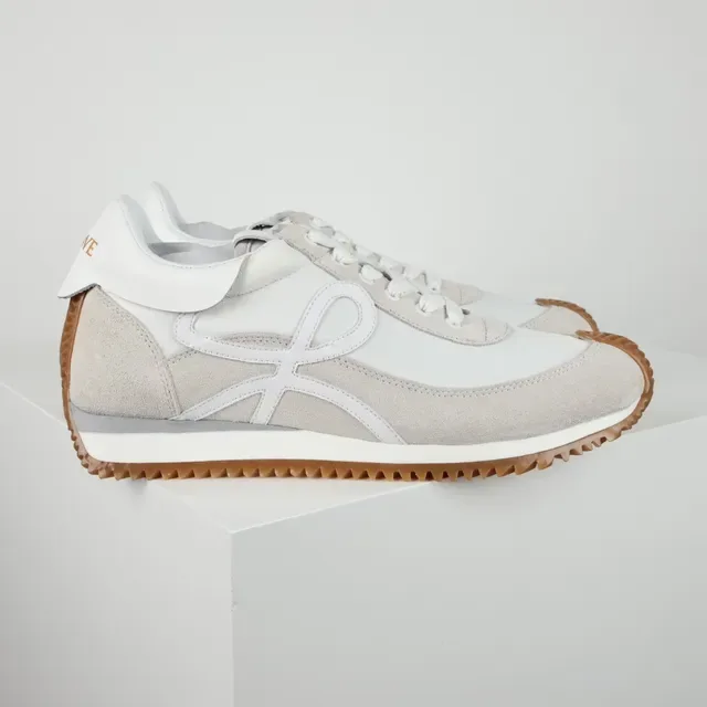 White Beige Low-Top Suede-and-Leather Panelled Lifestyle Sneakers 3