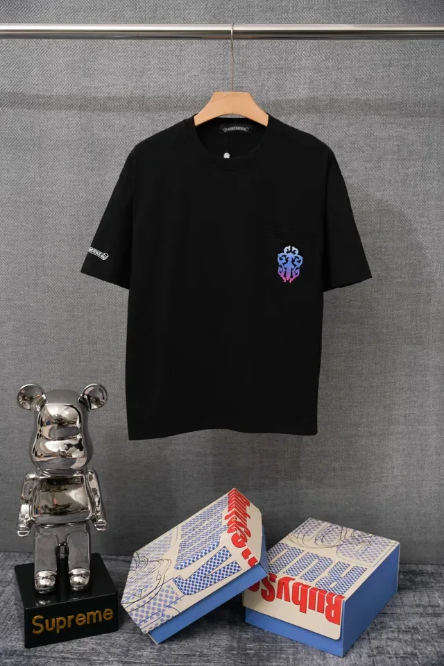 White Blue Crewneck Pocket Tee Top 3