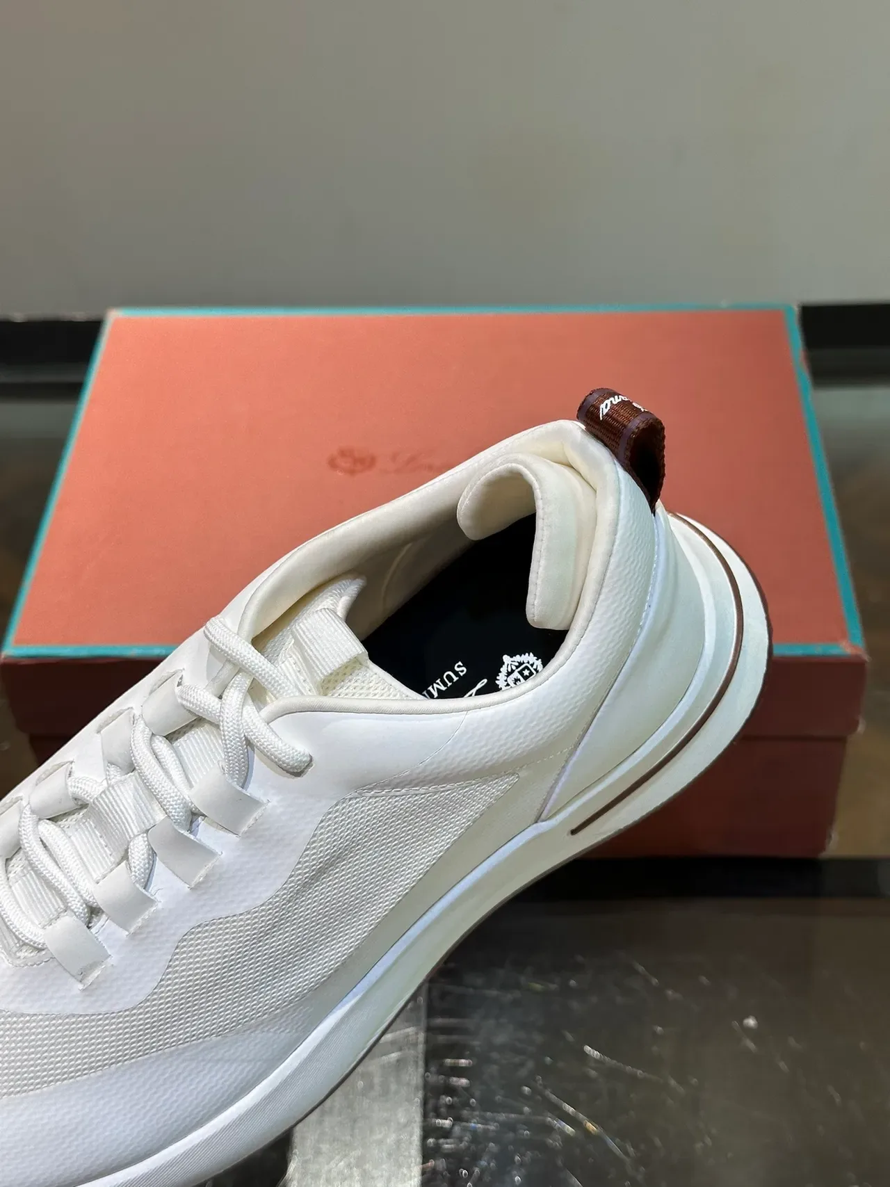 White Brown Minimalist Mesh-and-Synthetic Upper Sneakers 2