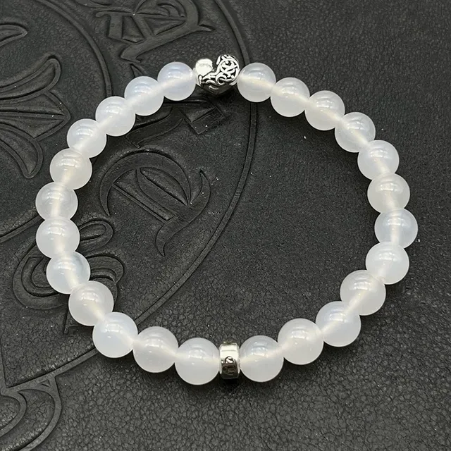 Pulsera de cuentas de oro blanco elástica 2