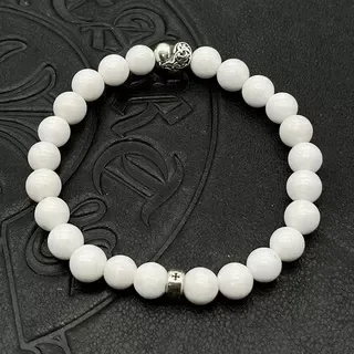 Pulsera de cuentas de oro blanco elástica 4