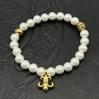 Pulsera de cuentas de oro blanco elástica 6