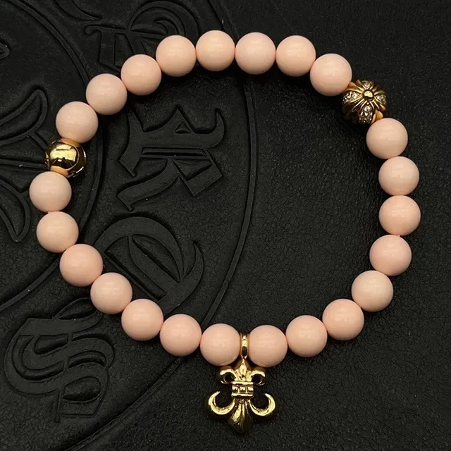 Pulsera de cuentas de oro blanco elástica 7