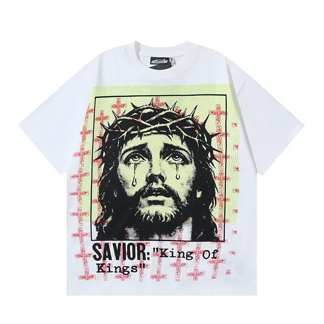 White Graphic Print Religious Motif Oversized T-Shirt 5