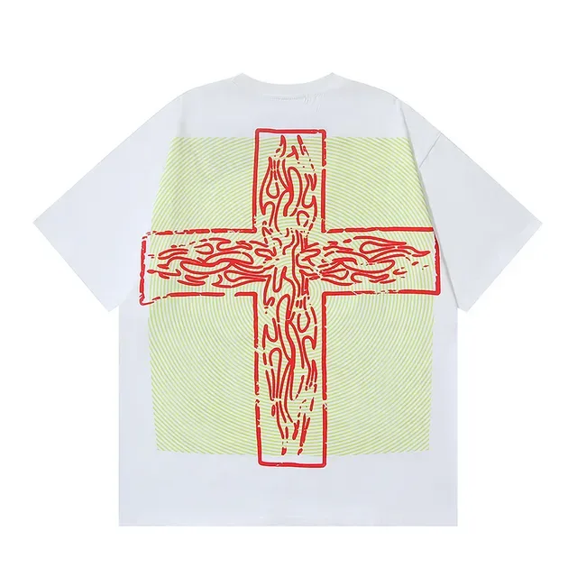 White Graphic Print Religious Motif Oversized T-Shirt 6