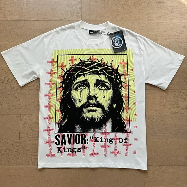 White Graphic Print Religious Motif Oversized T-Shirt 8