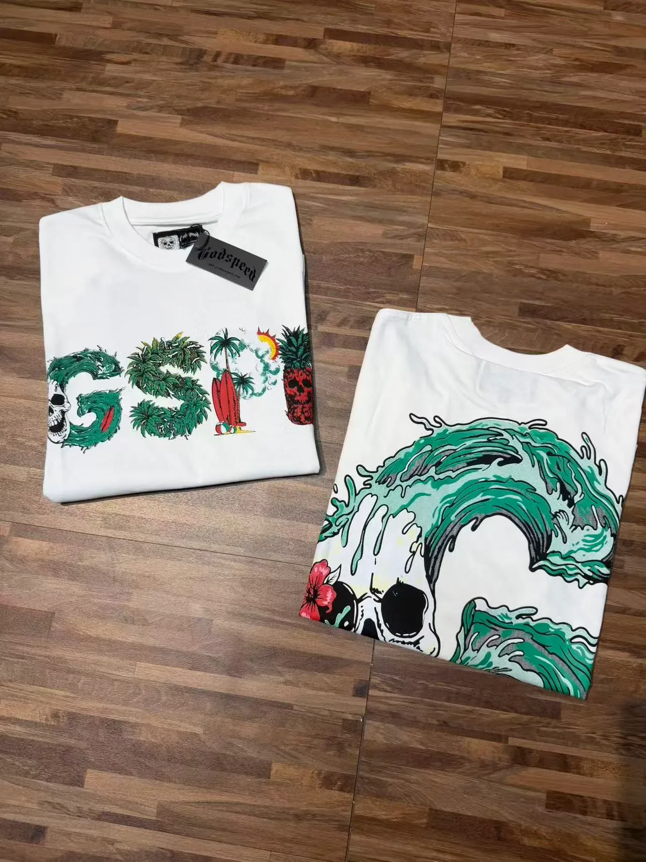 White Graphic-Print Surf-Themed Oversized T-Shirt 5