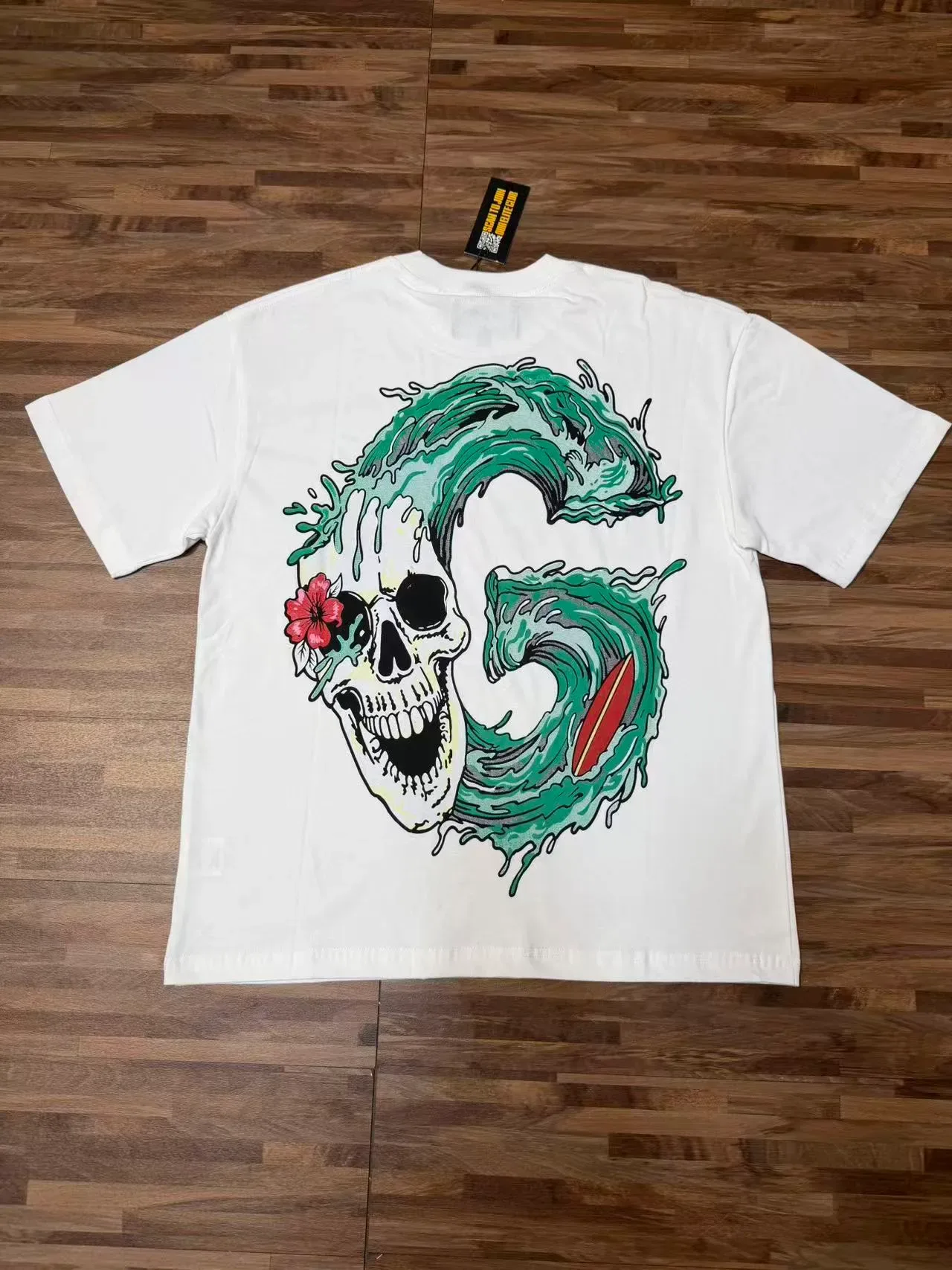 White Graphic-Print Surf-Themed Oversized T-Shirt 6